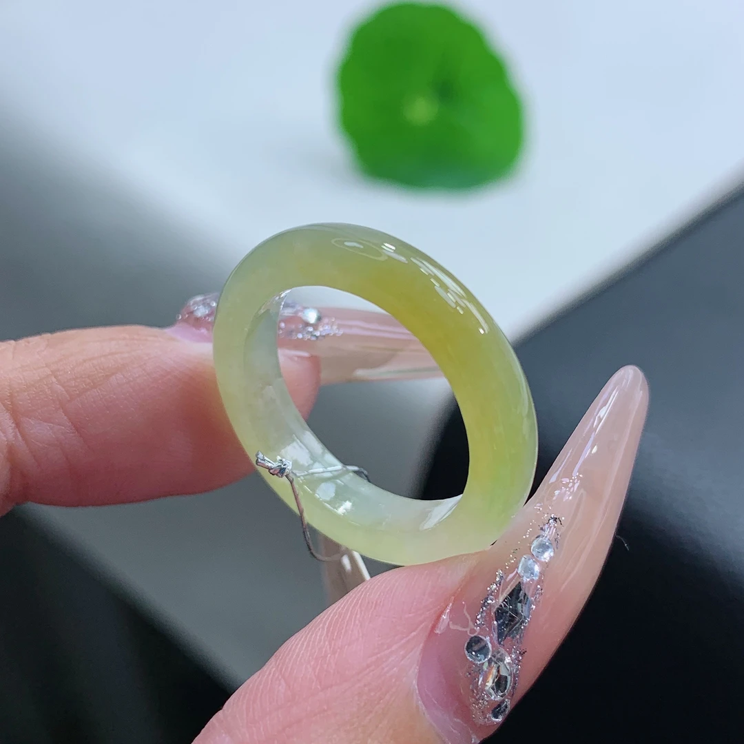 17号 缅甸天然A货 冰黄翡翡翠戒指指环通透 尺寸17.8-4.8-3.4mm