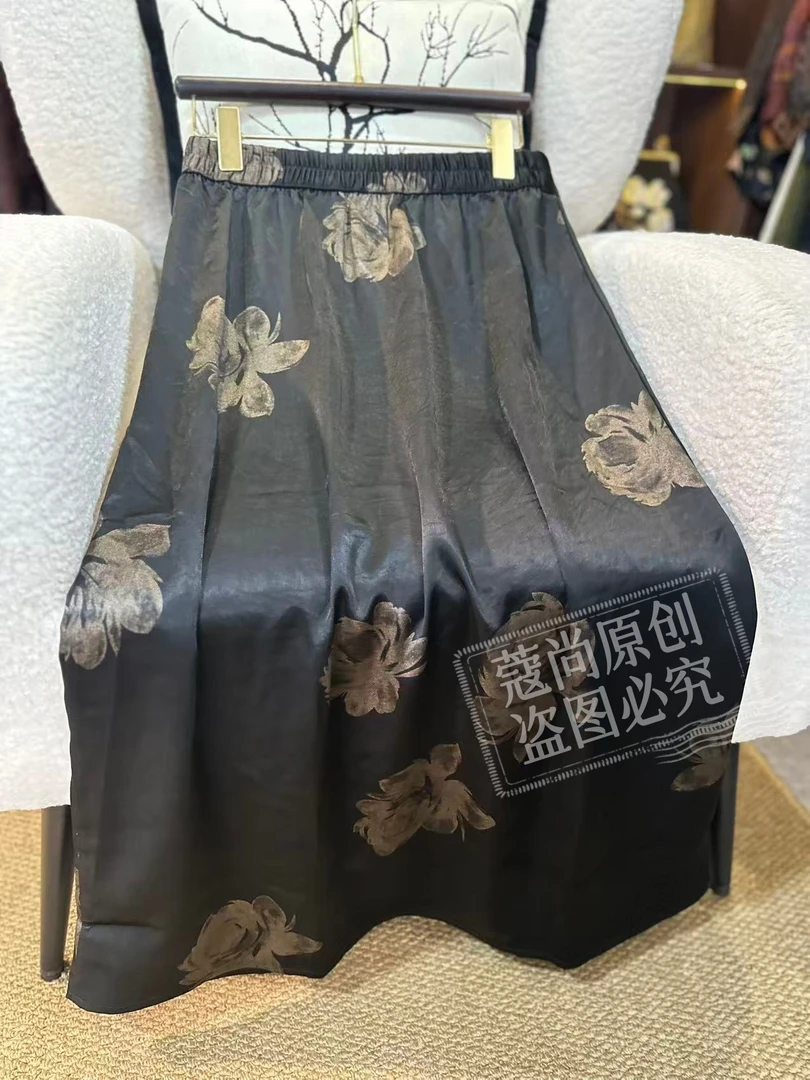 夏季新款新中式国风宽松显瘦花开半夏高腰气质半身裙
