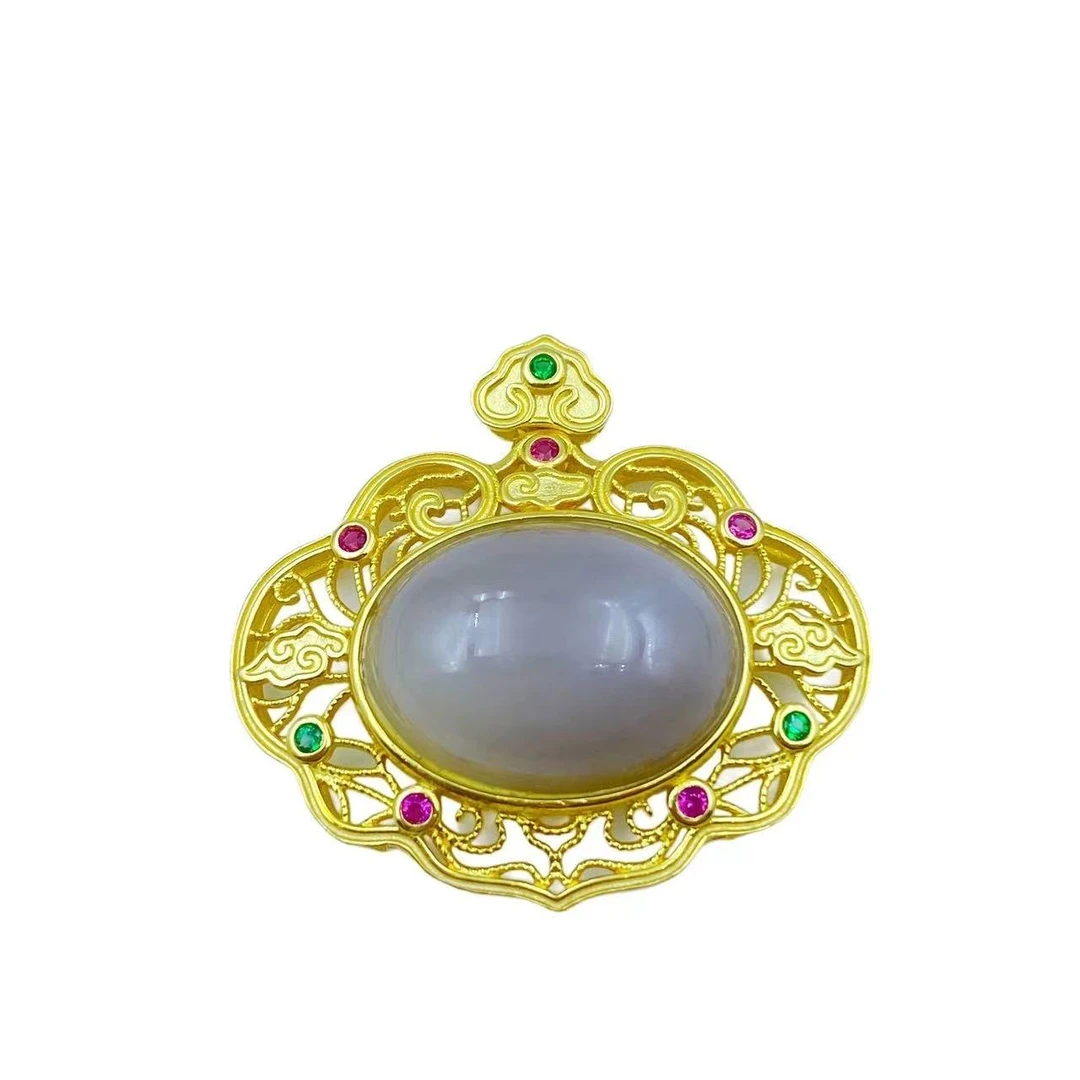 和田玉镂空如意锁吊坠Y1129（皮绳）