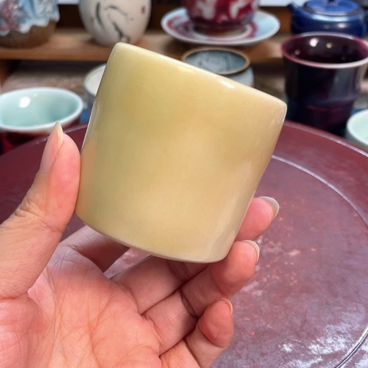 摆件钧瓷鸡油黄扳指杯