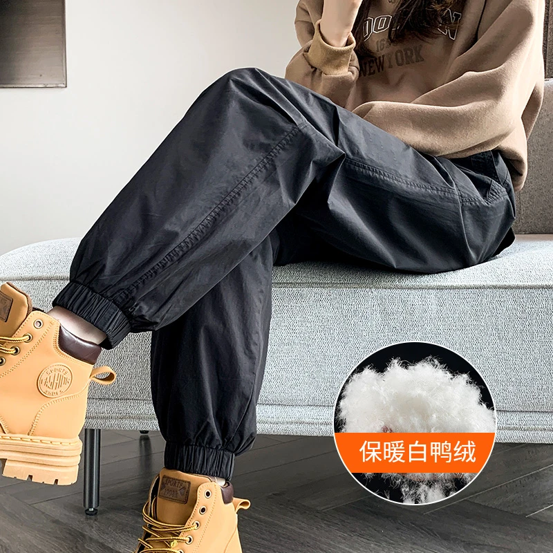 羽绒裤女2025新款冬季外穿零下40度白鸭绒保暖棉裤加绒黑色阔腿裤