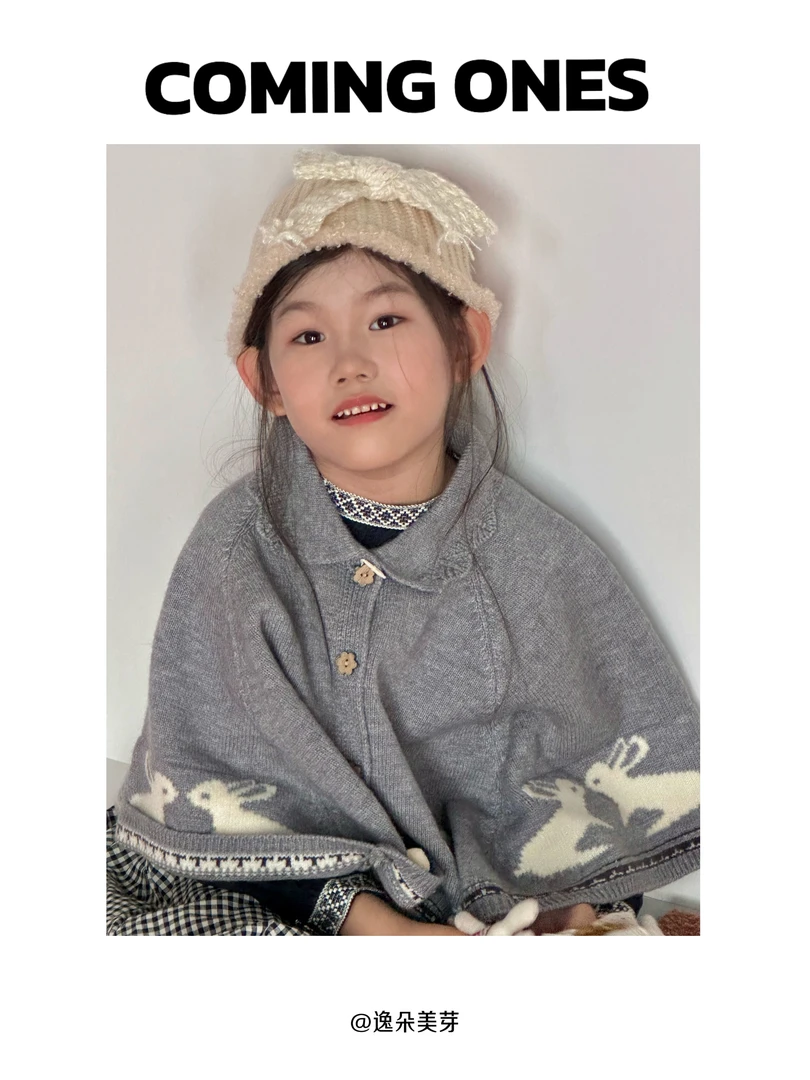 逸朵美芽COMING ONES 女童秋季灰色小白兔毛衣 XMX79