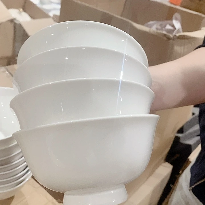 白瓷老白胎5寸高脚米饭碗4个装