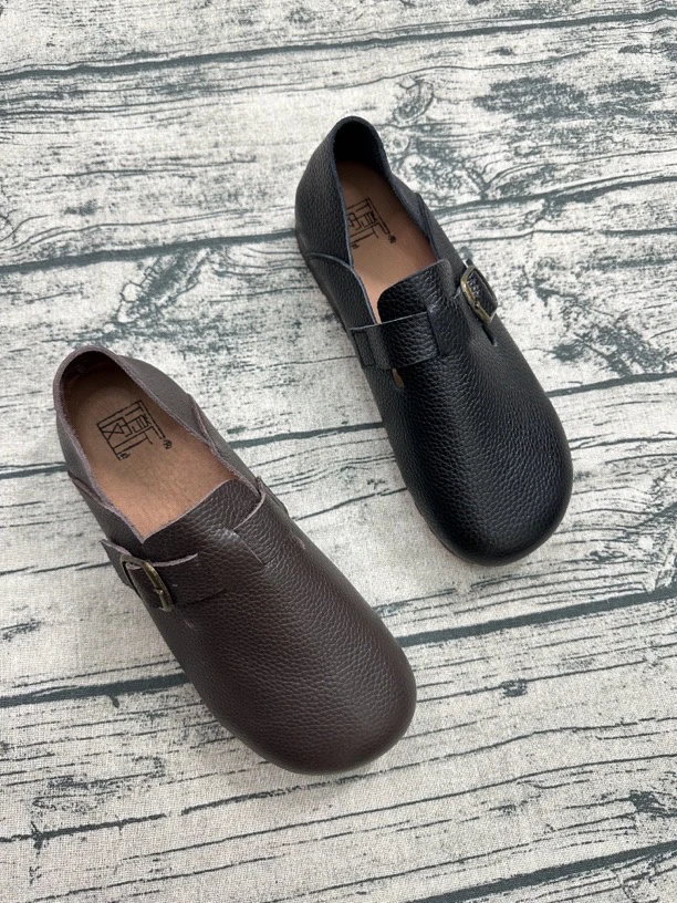 复古牛皮简约百搭软底勃肯女鞋