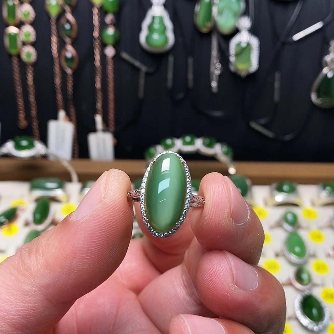 和田玉（碧玉）银S925镶嵌戒指