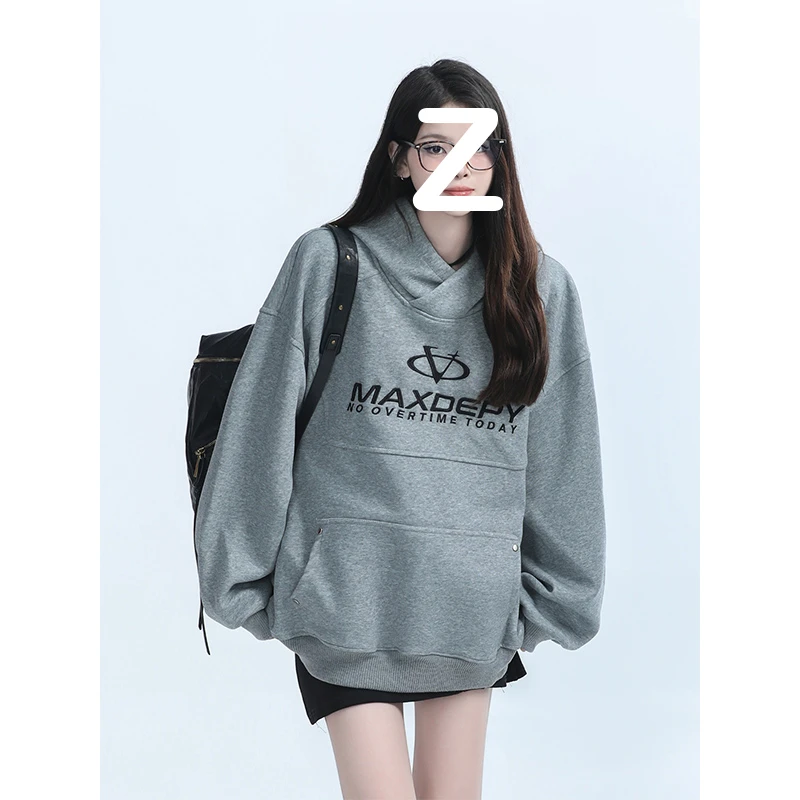 美式复古字母刺绣连帽卫衣秋冬中性风情侣休闲百搭宽松显瘦外套潮