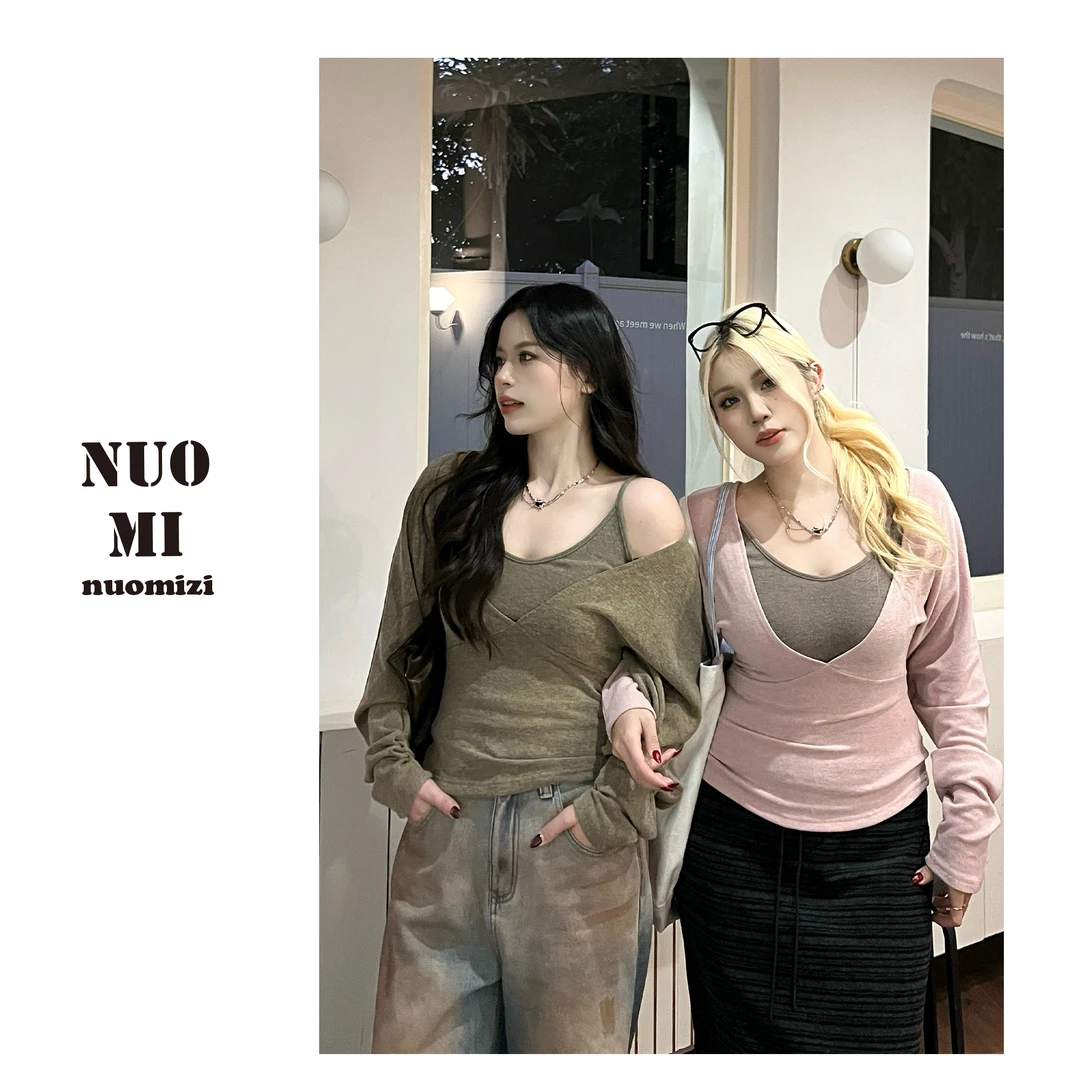 ZOZ糕冷圆脸[甜欲腰精]纯欲风辣妹两件套针织衫女冬显瘦打底上衣