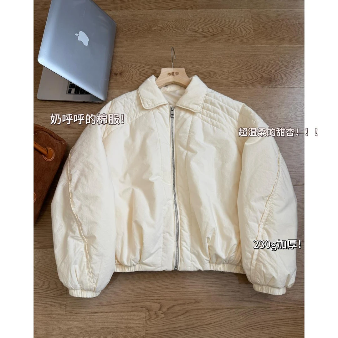 P0722-“棉感棉服”新款翻领减龄保暖百搭立领宽松短款棉服女