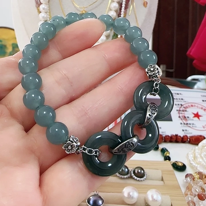 翡翠未镶嵌手链蓝色系翡翠环环款有结构