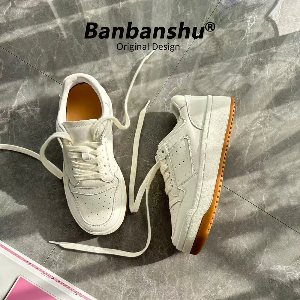 班班树头层牛皮小个子厚底增高小白鞋女显脚小真皮透气休闲板鞋
