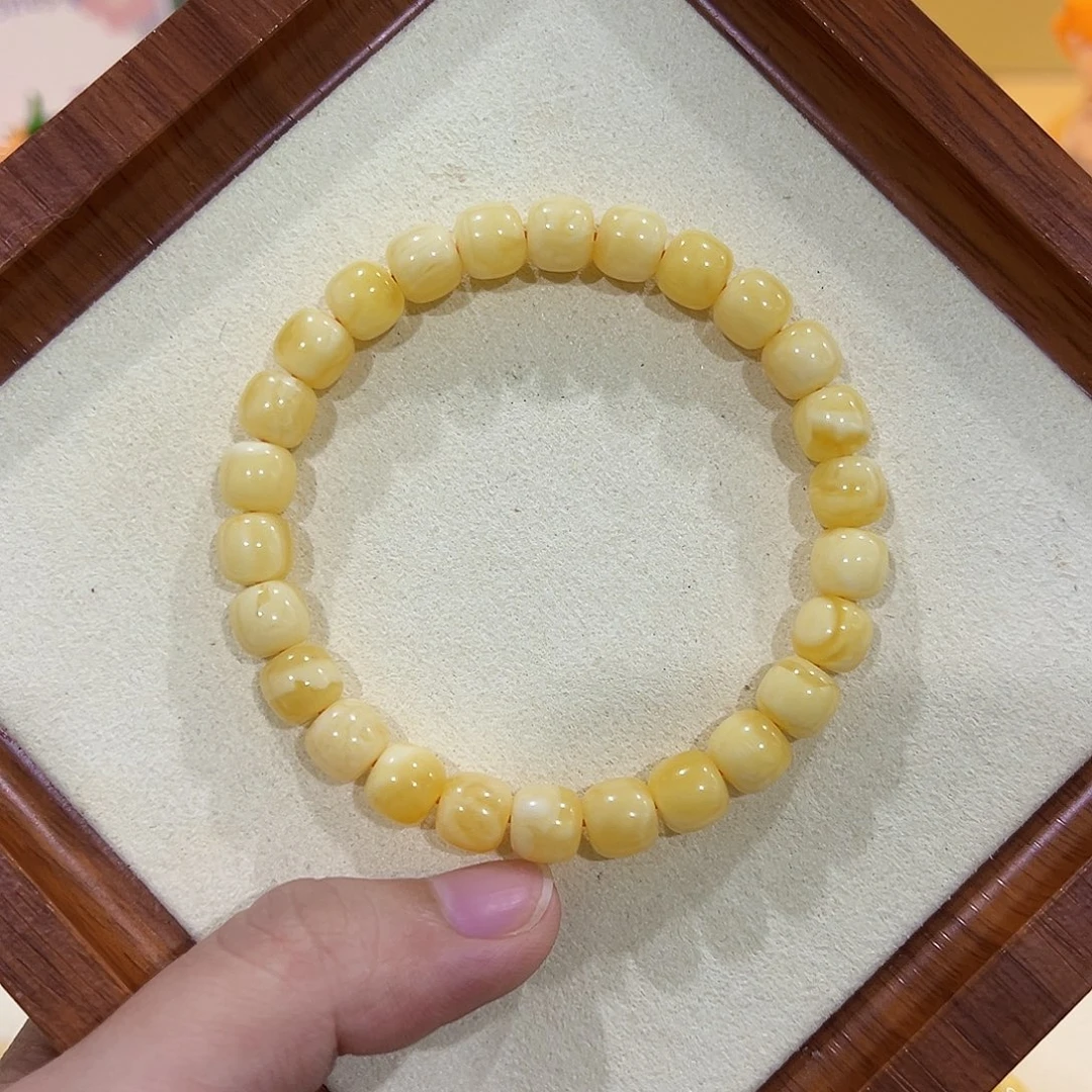 手链蜜蜡未镶嵌8m奶白花老型单圈