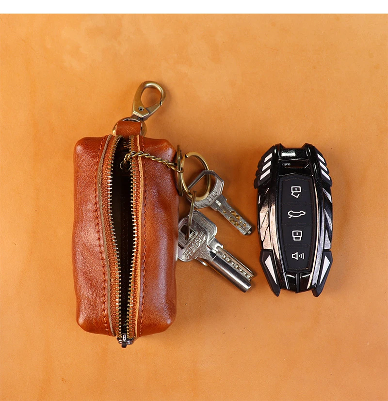 复古头层牛皮钥匙收纳包通用多功能大容量真皮汽车钥匙包