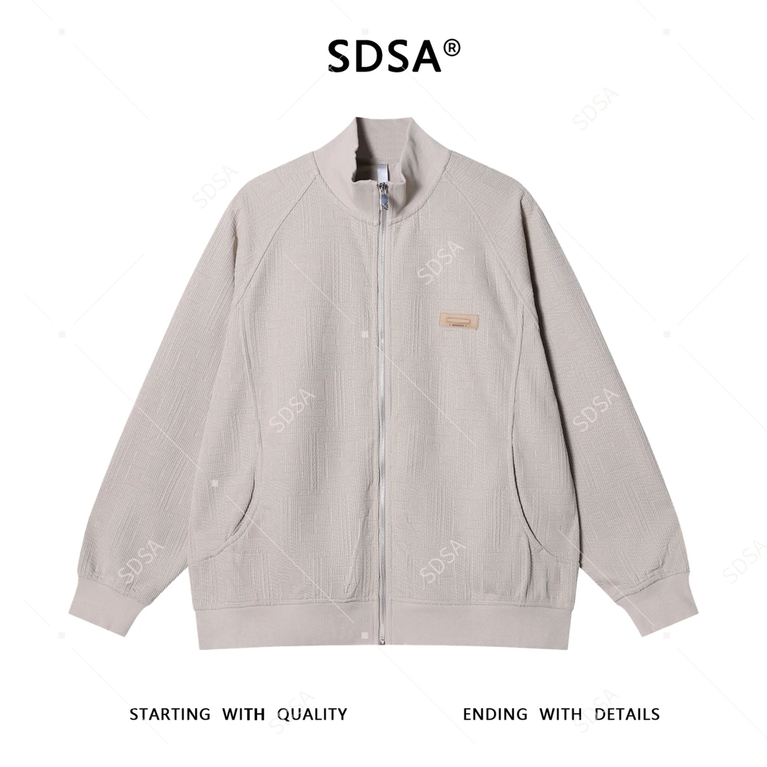 SDSA男士秋冬新款痞帅男装纯色纹路设计立领拉链开衫夹克百搭时尚