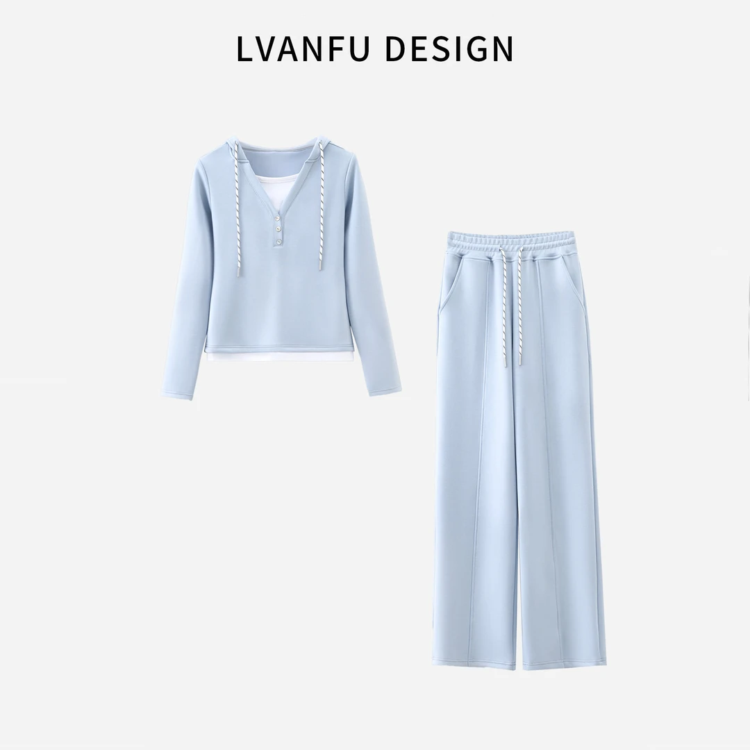 T「三分钟快速穿搭｜一件穿出层次感」女士假两件连帽套装JY609A/ZK