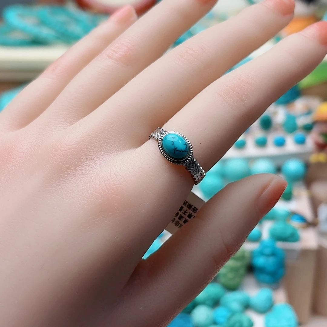 绿松石银S925镶嵌戒指