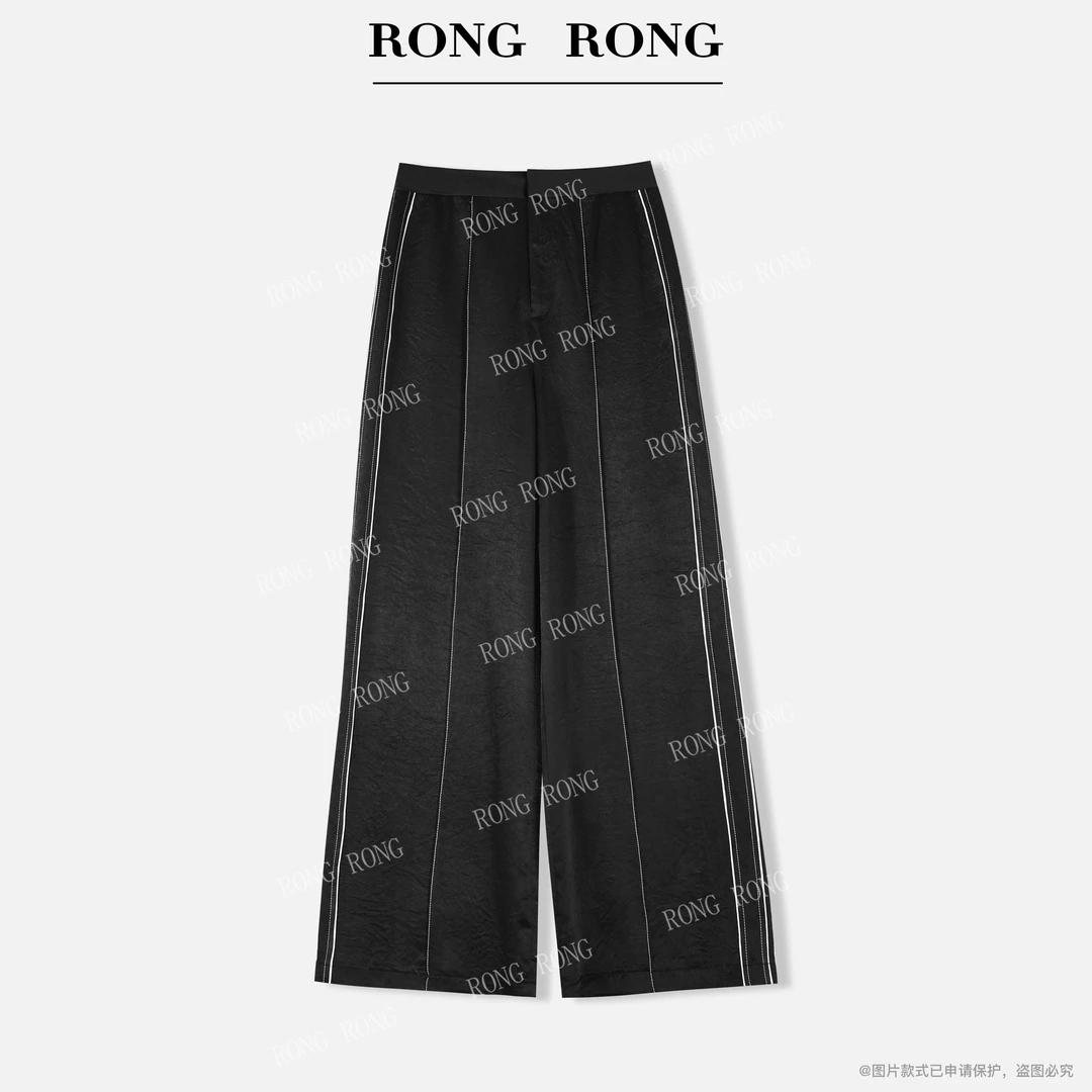 溶溶【高知女郎】RONGRONG 100醋酸撞色边抗皱百搭直筒休闲裤250164