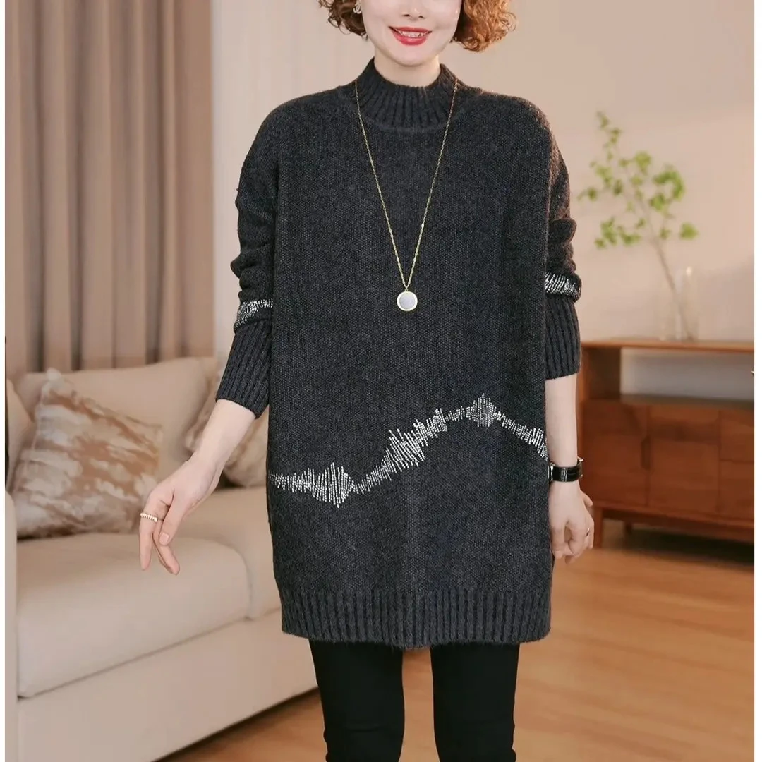 【今天发货】休闲百搭毛衣女秋冬大码中长款针织衫打底冬季内搭