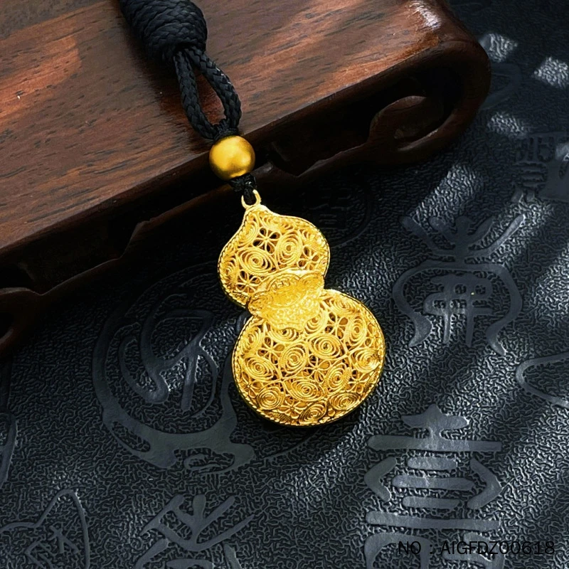 领丰金 古法空心挂绳吊坠花卉花丝如意葫芦吊坠AIGFDZ00618