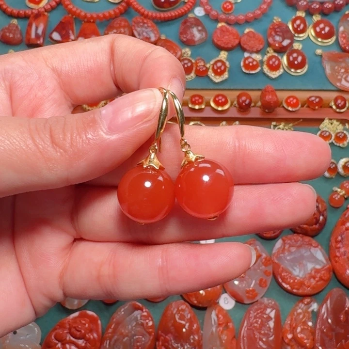 银S925镶嵌耳饰南红玛瑙