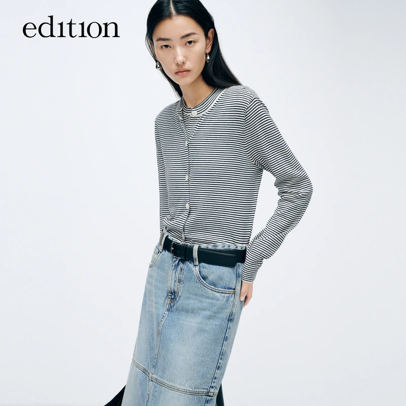 【商场同款】edition春新款细条纹针织背心两件套#EBD1CARK01