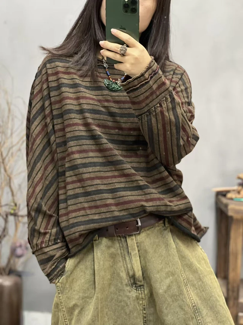 57 3016 秋季新品条纹休闲怀旧炒色女士卫衣 胸围136长58