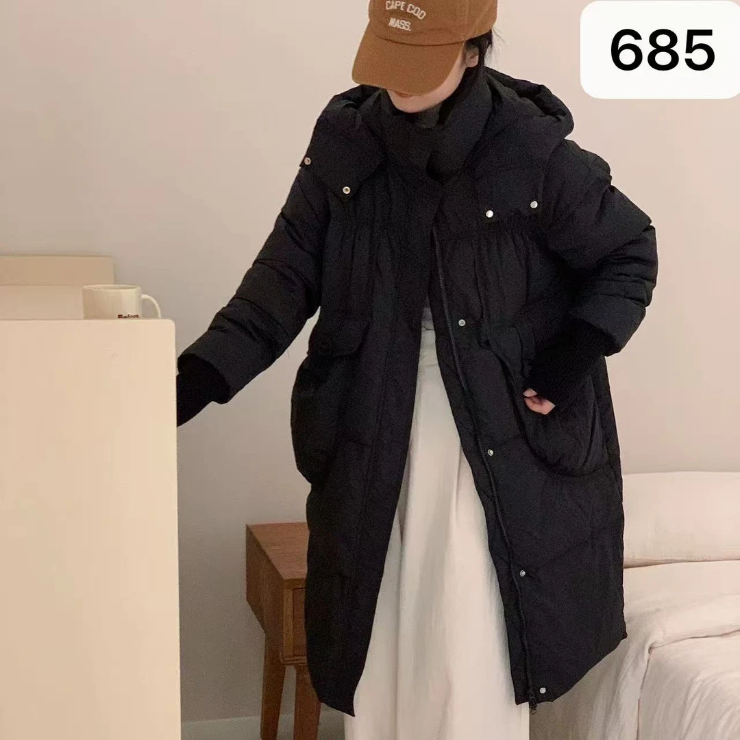 港风美式羽绒服女冬新款中长款原宿风爆款炸街白鸭绒外套685-1