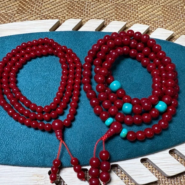 非金属玻璃项链 亚青暗红怀业琉璃念珠0.80.6两条福利红色饰品
