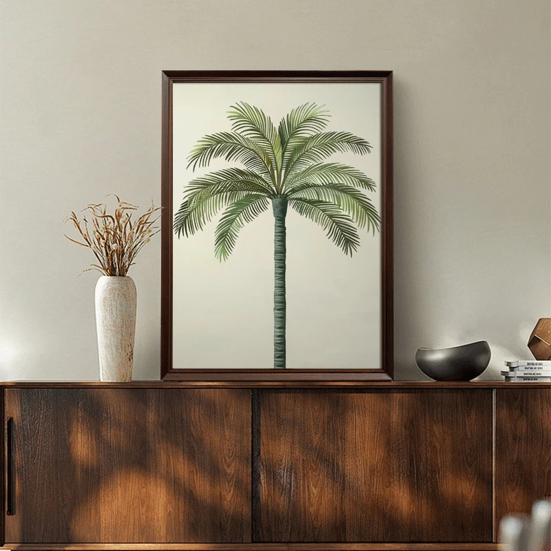 u作【椰子树】手工手绘油画中古风南洋原木风玄关餐厅客厅装饰画