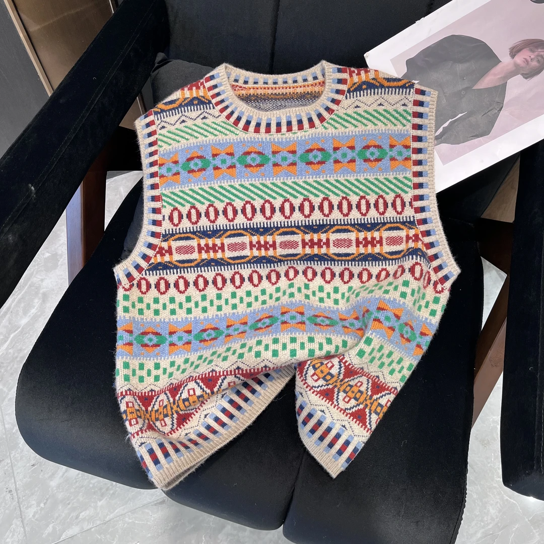 YUE 1217 提花撞色小众设计感毛衣背心