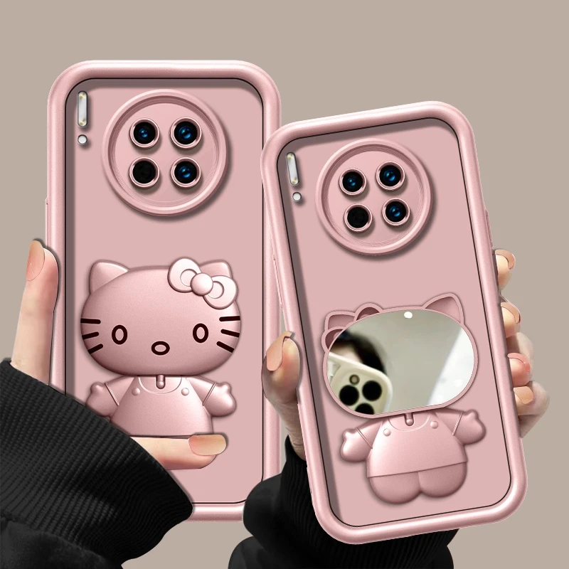 适用【华为mate30pro】金属漆香槟粉高级感猫咪支架手机壳防摔女款