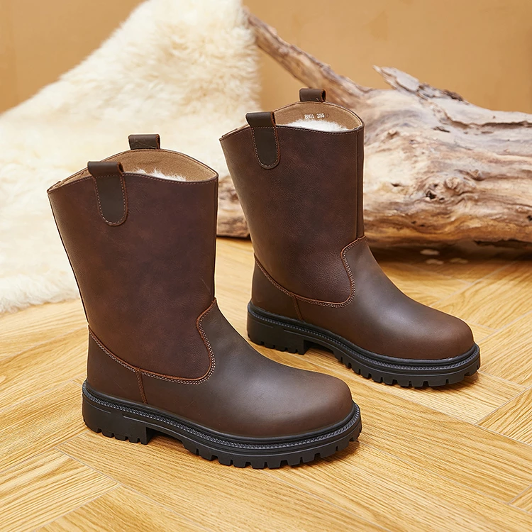 蒙古抗寒保暖羊毛靴东北大棉冬季羊毛靴荔枝纹牛皮羊毛靴8803棕色