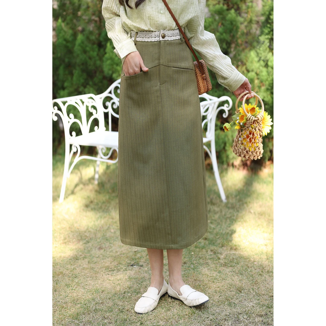 陈佳洁【竹影清风】港风复古肌理感显瘦高腰百搭半身裙JR3882161