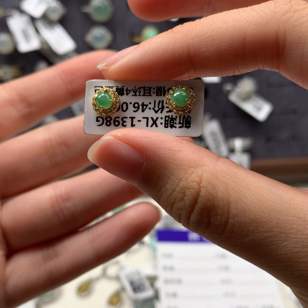 翡翠银S925镶嵌戒指耳钉