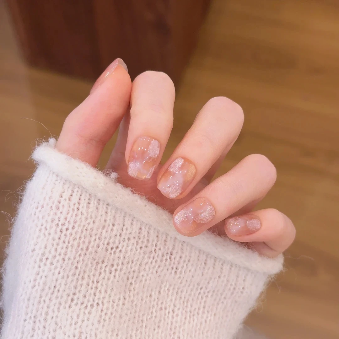 【碎玉轩】秋冬纯手工裸色晕染猫眼短款日常温柔气质穿戴甲指甲贴片