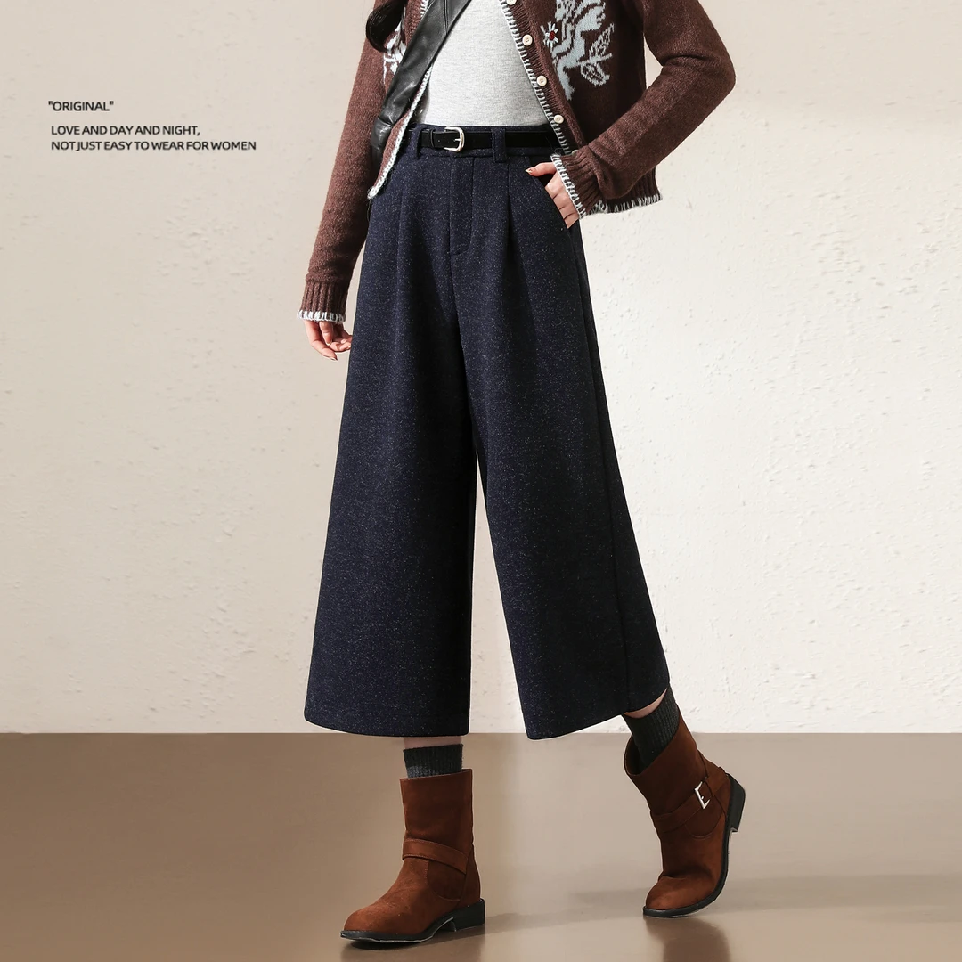加厚阔腿毛呢裤女秋冬季2025新款高腰小个子八分气质显瘦直筒裤子