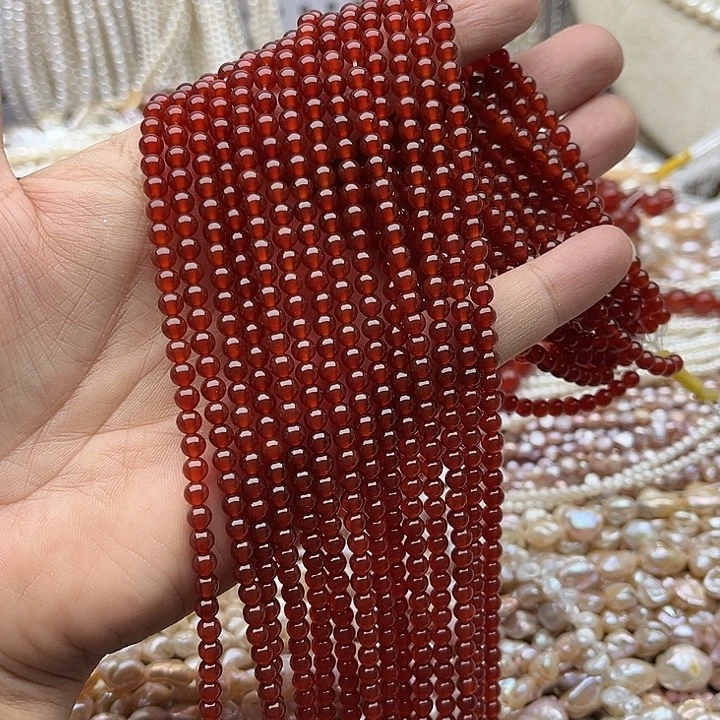 玛瑙/玉髓未镶嵌珠宝半成品一条4mm左右红玛瑙