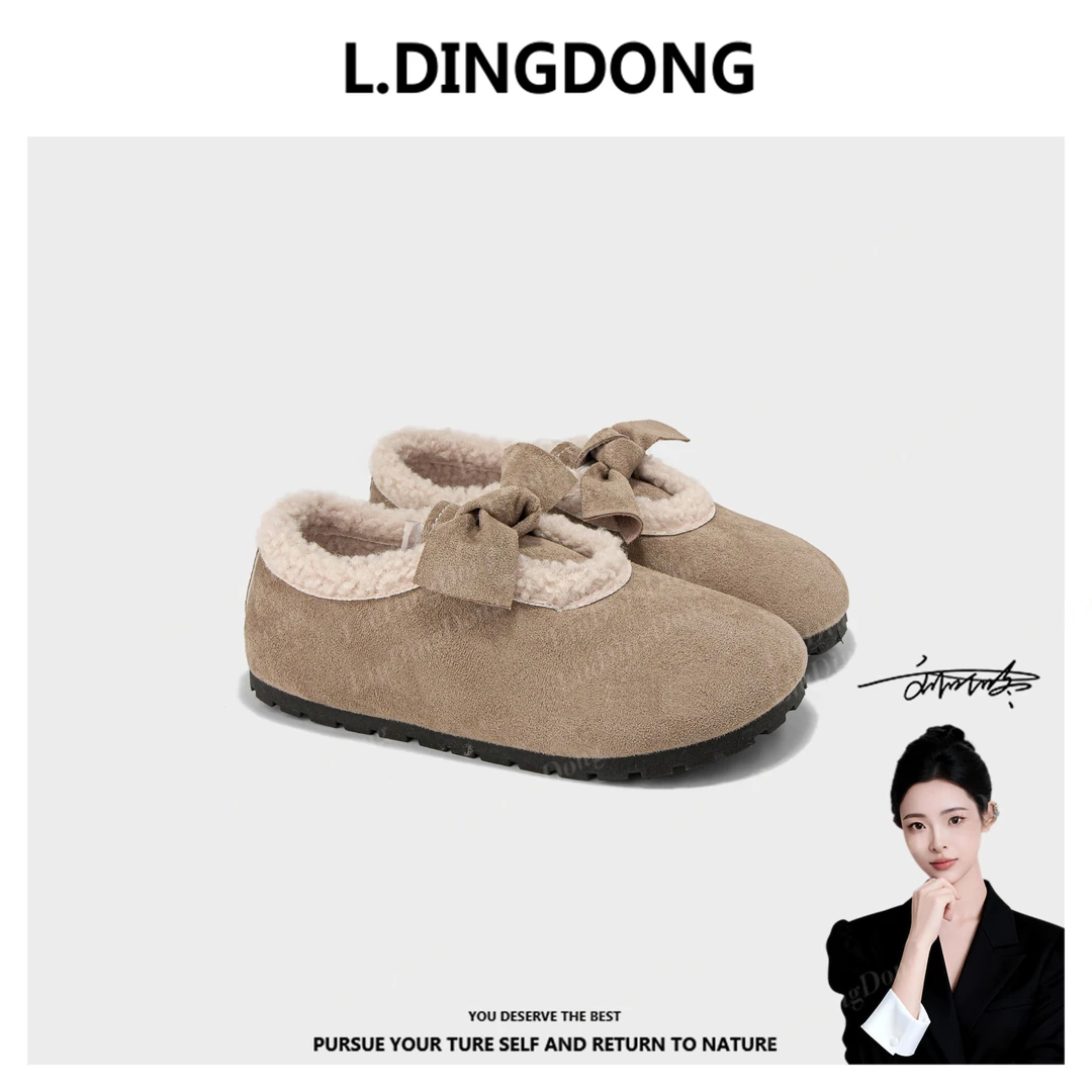 2026秋冬新款时尚简约俏皮蝴蝶结勃肯鞋女外穿保暖加绒毛毛棉拖女