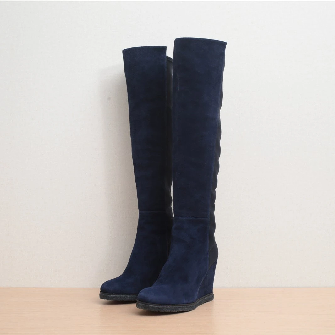 99新 StuartWeitzman 小花Jerry活动靴子 蓝色 36码