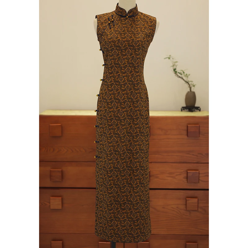 【巳巳如意】良辰媄锦桑蚕丝香云纱全开襟古法手工旗袍衣长约135CM