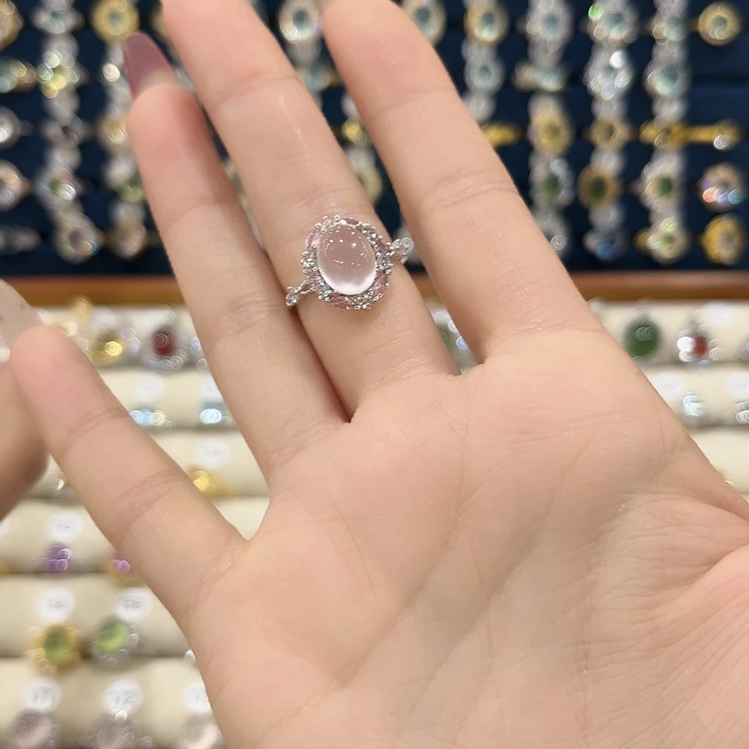 芙蓉石女款银S925镶嵌陌**开戒指76