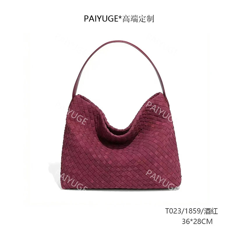 T023/1859/酒红 高端订制手工蜡线女士单肩斜挎手提包1859
