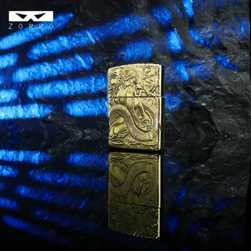 ZORRO佐罗正版黄铜3D蛇女刀女浮雕个性煤油防风打火机男士礼物