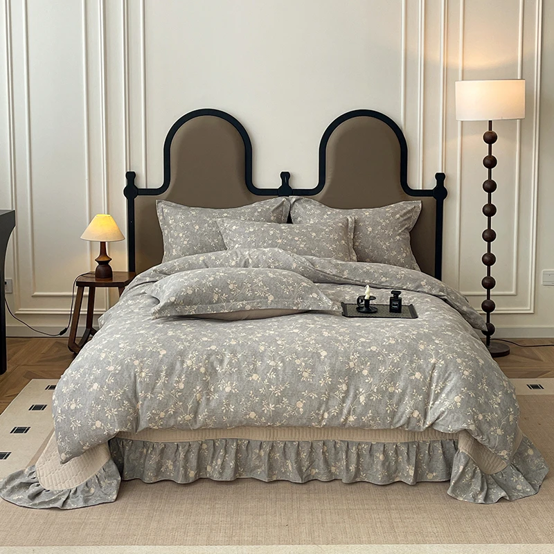 法式中古风简麻加厚床盖四季款四件套复古风被套夹棉床盖款