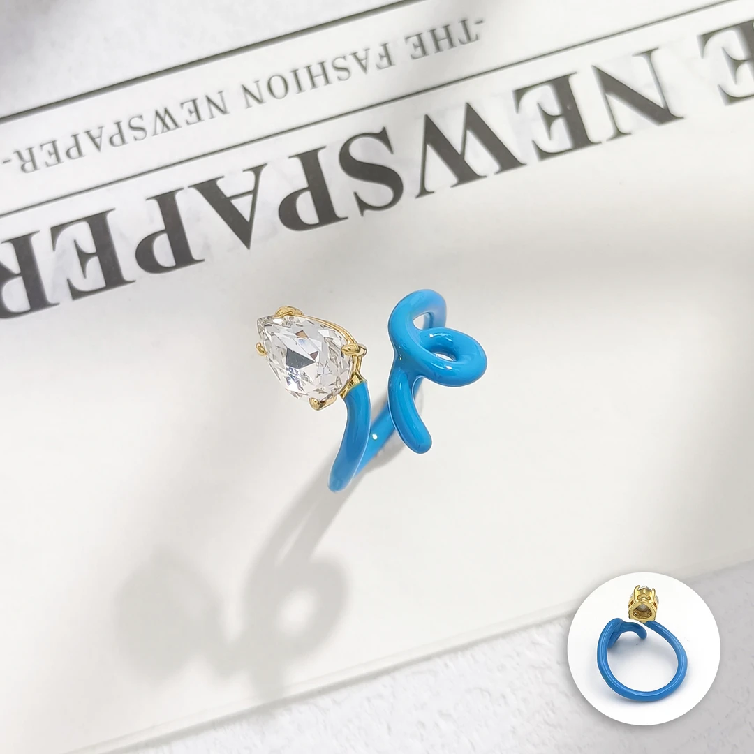 铜合金合成锆石戒指 WMLA-006353【赤焰绿渊】小众个性高级感穿搭