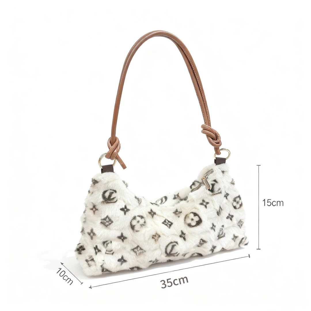 2025新款水貂毛腋下包女时尚百搭单肩斜挎手提包大容量毛毛新月包