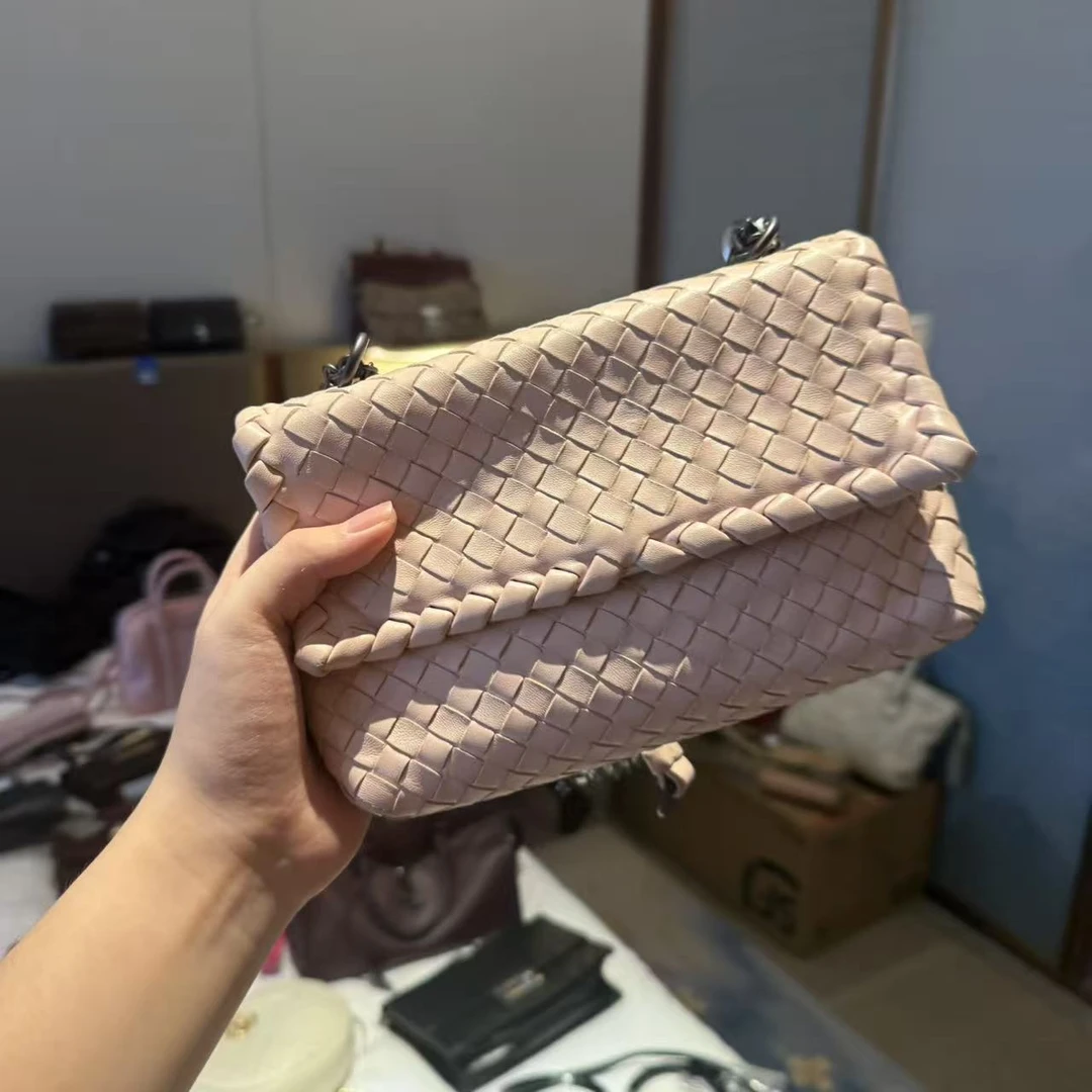 95新 BOTTEGA VENETA/葆蝶家 粉色编织/二奢包包