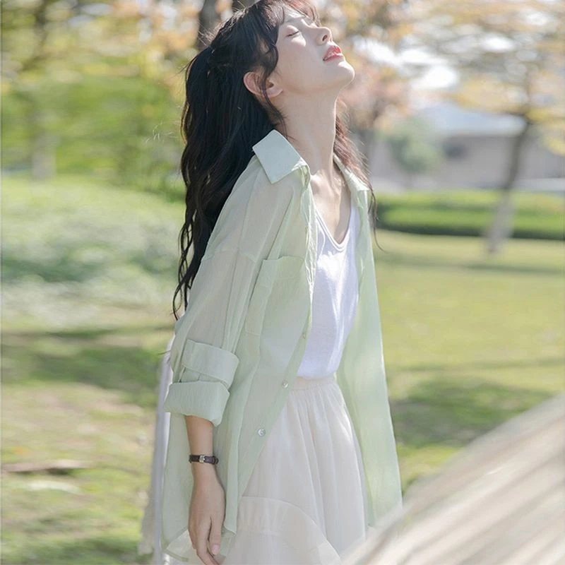 【单排多扣】甜美雪纺衬衫防晒衣开衫薄款女吊带裙外搭罩衫夏季披
