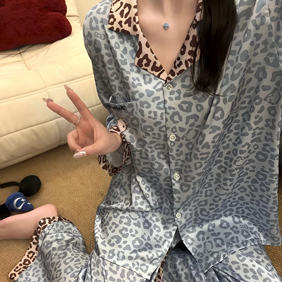 冰丝睡衣女大码胖mm宽松秋季薄款长袖长裤一整套女孩家居服可外穿