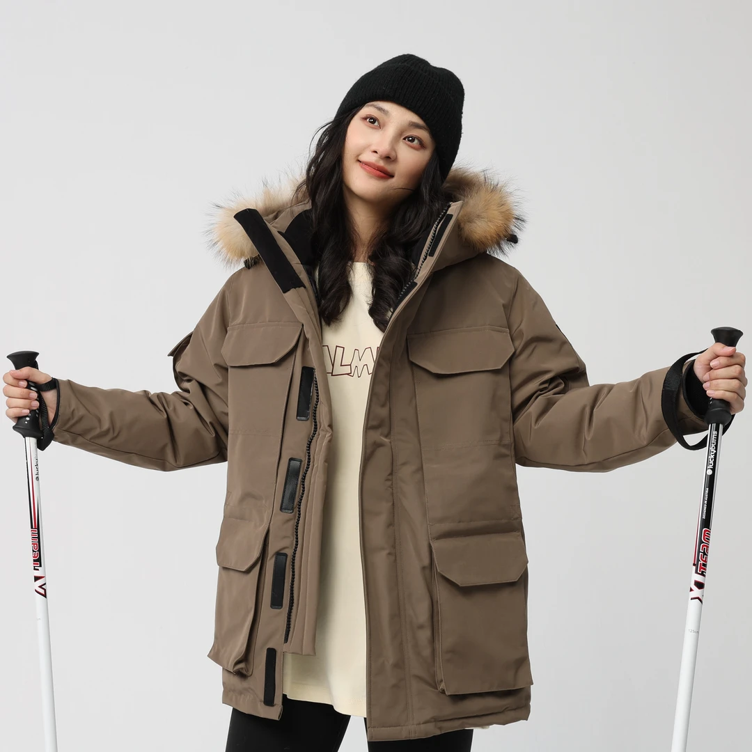 羽小白2025新款工装派克羽绒服女户外极寒情侣中长款