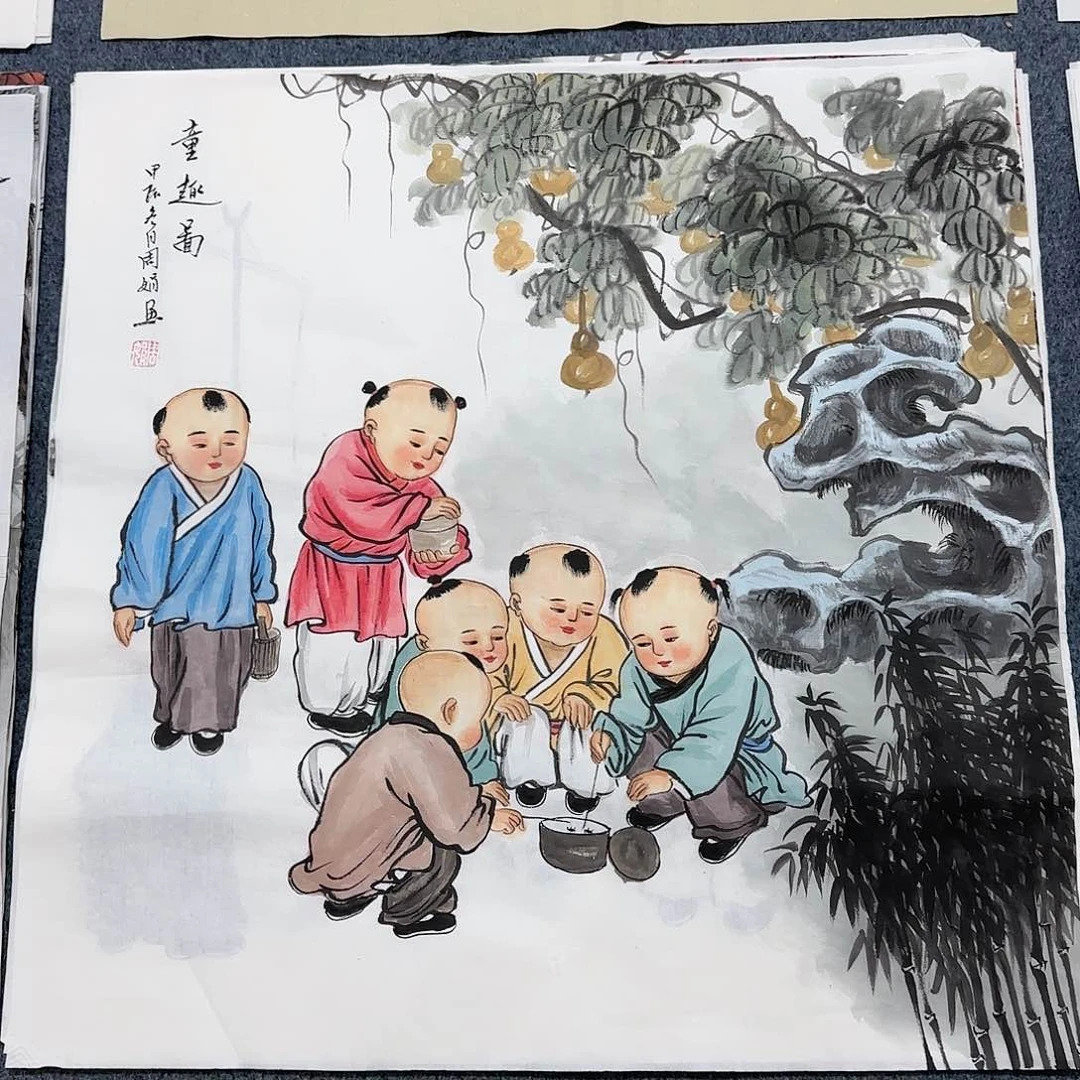 国画尺寸70X70手绘作品